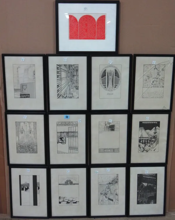 Gavin Stamp Architect's Calendar, Architectural Phantasies, a set of twelve lithographs, 1973, each approximately 20cm x 13cm, (12). S6