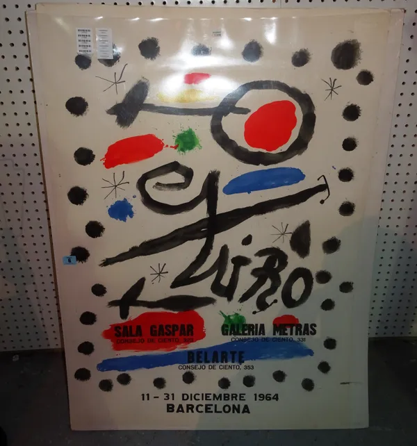 Poster; A 20th century gallery poster by Joan Miro, "Sala Gaspar-Galeria Metras-Belarte", 70cm wide x 100cm high   BEHIND CAB