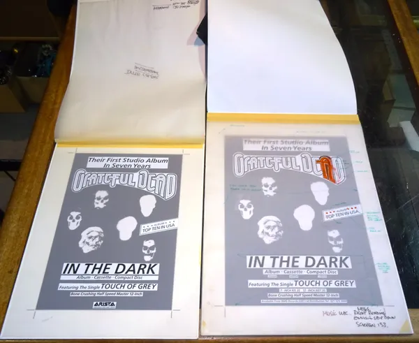 Grateful Dead; original production artwork album 'In the dark', 1987, comprising three versions of advertisement for Kerrang, The Guardian and Music W