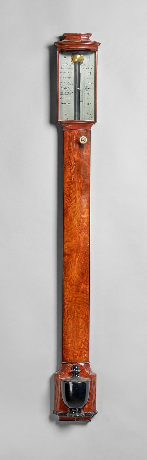 A fine late Regency mahogany and outlined bowfront barometerBy Anthony Pastorelli, LondonThe pediment with moulded cornice above bowed glazed panel, t