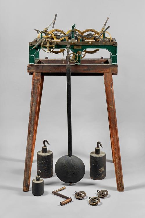 A German green painted cast-iron and brass three train 'Turmuhr' or turret clockBy Bernhard Zachariä, Leipzig, No. 737, last quarter 19th centuryWith