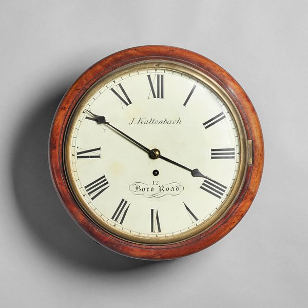 A Victorian mahogany dial timepieceBy J. Kaltenbach, 12 Boro Road, last quarter 19th centuryThe case with a turned surround, cast brass bezel and conv