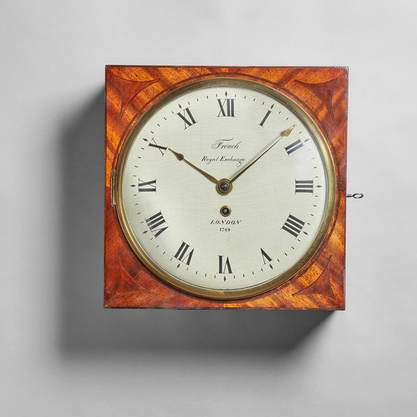 An unusual William IV mahogany and brass-inlaid square dial timepieceBy French, Royal Exchange, London, No. 1749, circa 1840The square case brass inla