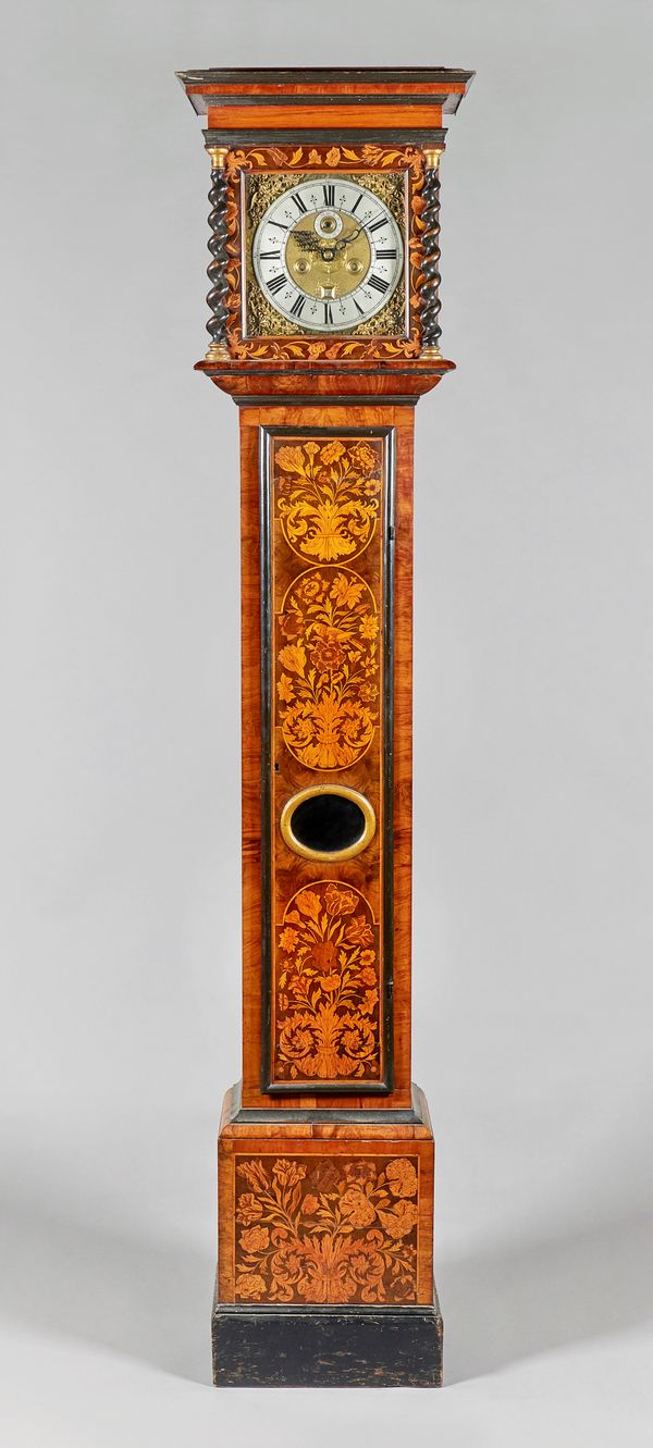 A fine William III walnut and foliate marquetry longcase clockBy John Williamson, Leeds, circa 1700The case with a rectangular hood (formerly rising)