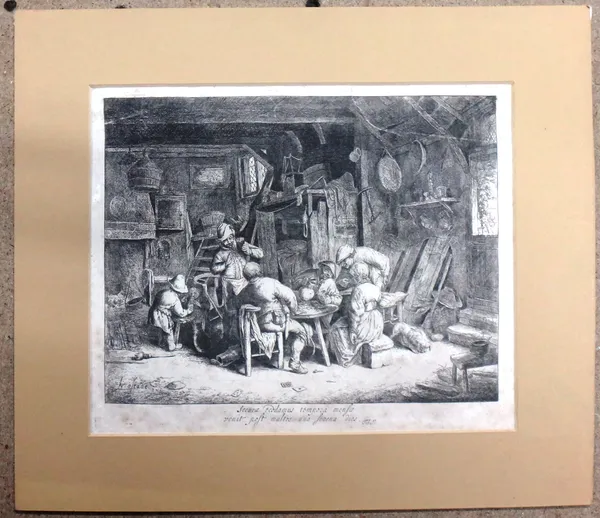 After Adriaen Van Ostade, Tavern scene, etching, unframed, 20cm x 25cm.  CAB