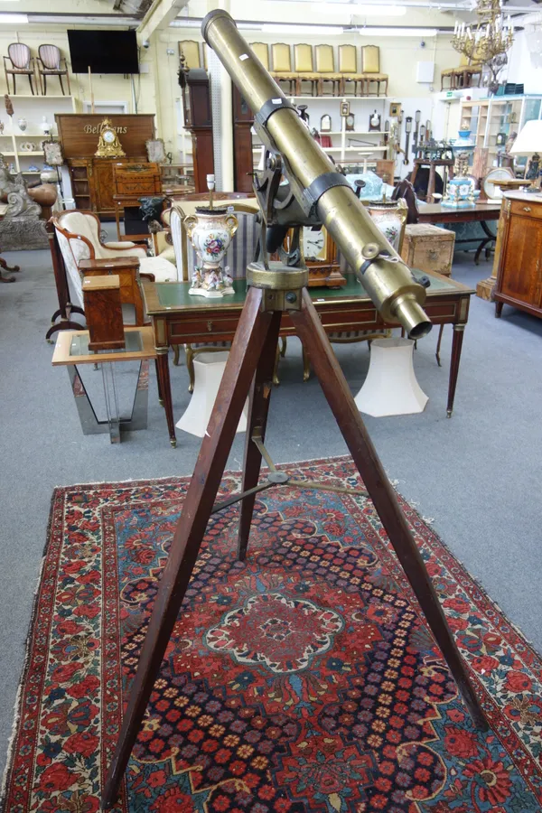 A Thomas Harris 3" brass refracting telescope on stand, English, early 19th century, with accessories in a fitted mahogany case.