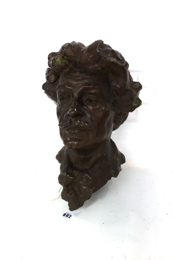 A French bronze bust, signed to the cast While Wulff Paris 1910, with 'JENSEN' foundry stamp to the rear, modelled as cast as a moustached gentleman,