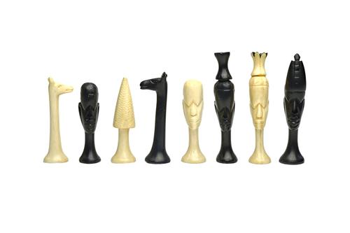 A 'Makondi' tribal ivory and hardwood bust chest set, Mozambique, early 20th century, Kings as tribal chiefs, Queens with cooking pots on their heads,