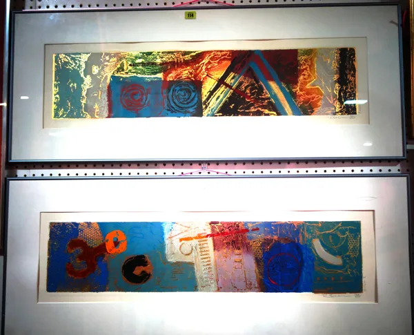 Russell Baker, Horizon I, Horizon II, a pair colour screenprints, signed, inscribed and numbered, each 20cm x 87cm.; together with another by the same