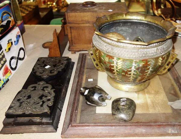 Collectables, including a miniature oak washstand, a Victorian ebonised book slide and sundry, (qty)   S4M