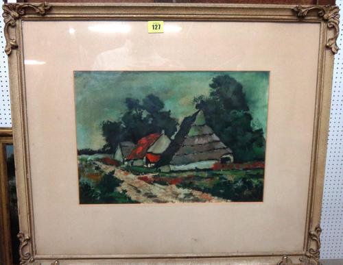 South African School (20th century), A thatched house in the Velt, oil on paper, 28cm x 40cm.   D1
