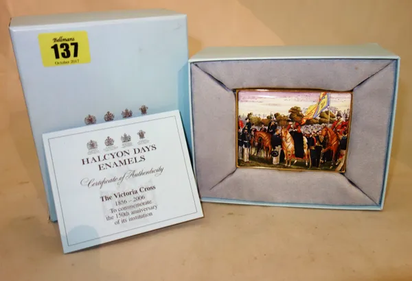 Halcyon Days enamels; a limited edition commemorative enamelled box, The Victoria Cross 1856-2006, stamped 126/200, boxed.  CAB