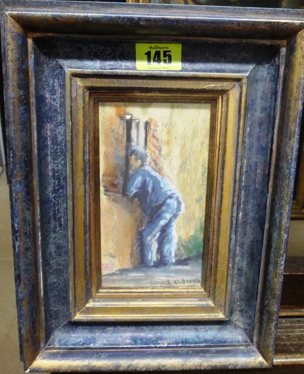 S. W. Brook (20th century), A man chatting at a window, pastel, signed, 16cm x 9cm.  CAB