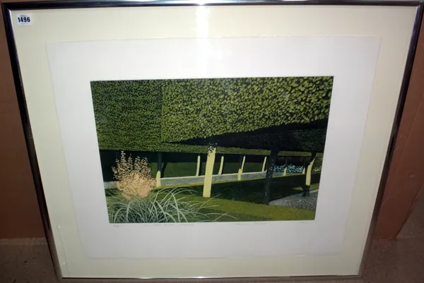 Norman Stevens (British, 1937-1988), The Stilt Garden Hidcote, original three plate aquatint, signed, inscribed, dated 1981, and numbered 60/90, 37 by
