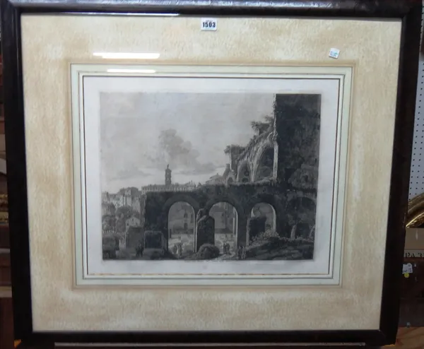 After Rossini, Veduta del Tempio di Antonio e Faustino; Avanzi del Portico del Tempio della Pace, a pair of engravings, each 36.5cm x 46cm.(2)