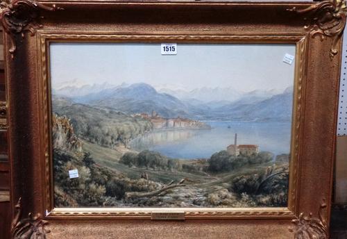 Follower of Charles Woolnoth, Lake Cuomo, watercolour, 35cm x 49cm.