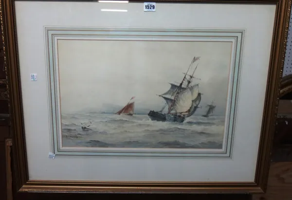Frederick James Aldridge (1850-1933) Vessels off the coast, watercolour, signed and dated '88, 32cm x 48cm.
