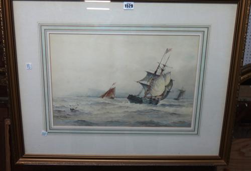 Frederick James Aldridge (1850-1933) Vessels off the coast, watercolour, signed and dated '88, 32cm x 48cm.