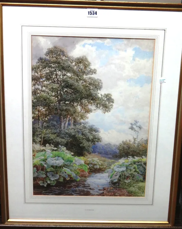 Shelden G. Williams Roscoe (1852-1922), A wooded river landscape, watercolour, signed and dated '84, 50cm x 35cm.