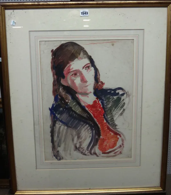 Attributed to Ronald Ossory Dunlop (1894-1973), Portrait of a young woman, gouache sketch, 49cm x 36cm.