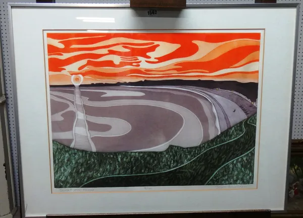 John Brunsden (1933-2014), Sunset over Chesil, screenprint, signed, inscribed and numbered 9/100, 45cm x 60cm. DDS