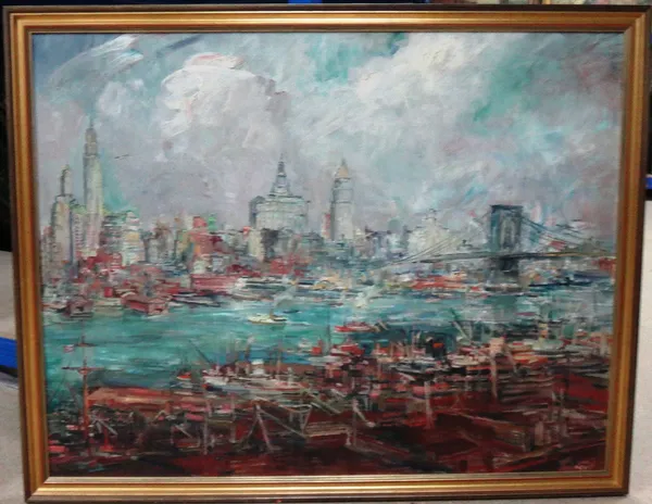 Maxim Kopf (1892-1954), Brooklyn Bridge, oil on canvas, signed, 70cm x 90cm.