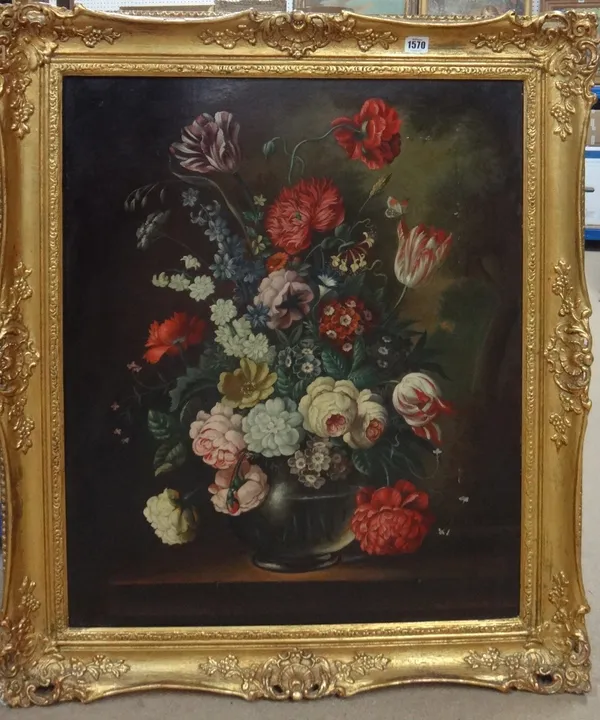 Martin Benedight (20th century), Still life of mixed flowers, oil on canvas, signed, 74cm x 61cm.