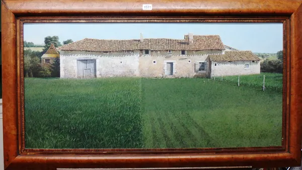 Peter Evans (b.1943), White farmhouse near Angouleme, acrylic on board, signed, 44cm x 91cm. DDS