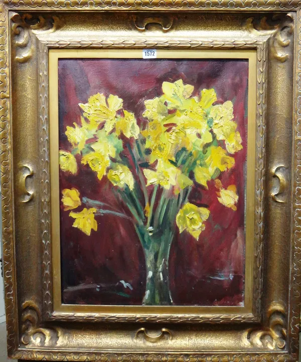** Hutchinson (20th century), Still life of daffodils, oil on canvas, indistinctly signed, 60cm x 44cm.