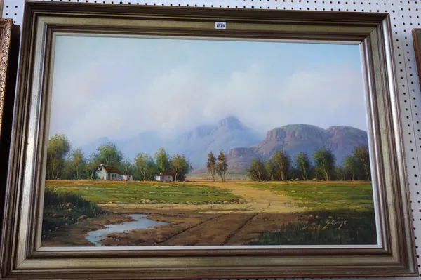 Gabi Cronje (20th century), South African landscape, oil on canvas, signed, 59cm x 90cm.