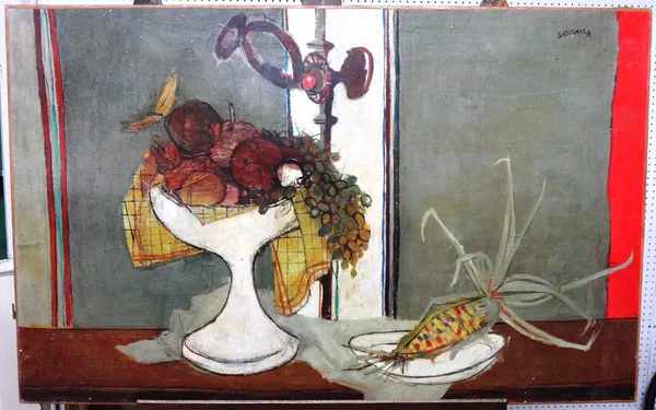 Andres Segovia (1929-1996), Still life, oil on canvas, unframed, 73cm x 116cm. DDS