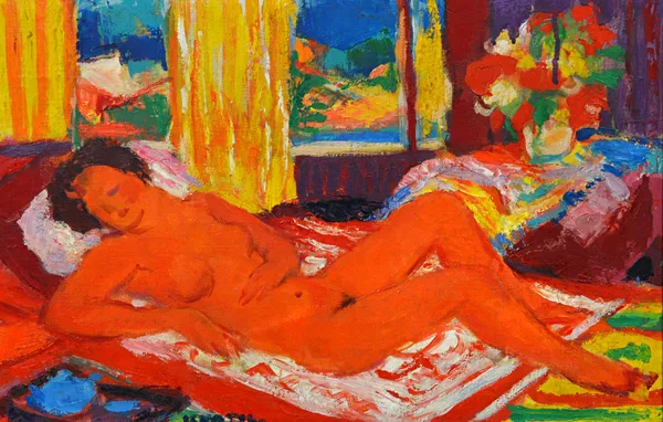 Charles Kvapil (1884-1958), Reclining nude, oil on canvasboard, signed, 26cm x 40cm. DDS  Illustrated