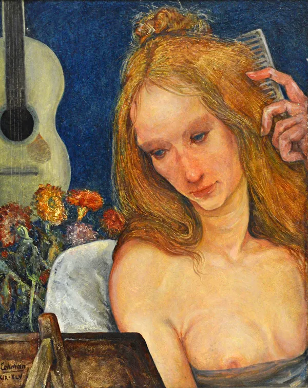 Nicolaas Mathieu Eekman (1889-1973), La Guitare, oil on board, signed and dated XIX-XLV, inscribed and dated 1945 on reverse, 39cm x 31.5cm. DDS  Illu
