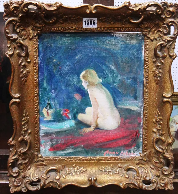 Cowan Dobson (1893-1980), Crouching nude, oil on canvasboard, signed, 29cm x 24cm. DDS