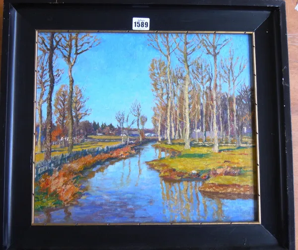 Augustin Cermak (b.1892), Wooded river scene, oil on canvas, 34.5cm x 40cm. DDS