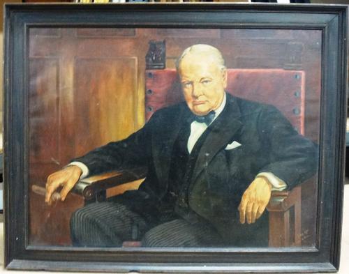 J.C.M.P. Ker, after Arthur Pan, Portrait of Winston Churchill, oil on canvas, signed, 70cm x 93cm.  Provenance: Ashcombe House, property of Madonna an