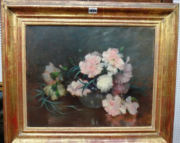 Pierre Bellet (1865-1924), Still life of carnations, oil on canvas, signed, 39cm x 49cm.