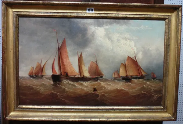 English School (19th century), Sailing boats in choppy waters, oil on canvas, 40cm x 64cm.