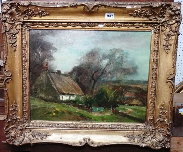 Irish School (c.1900), Cottage in a landscape, oil on canvas, 36cm x 46.5cm.