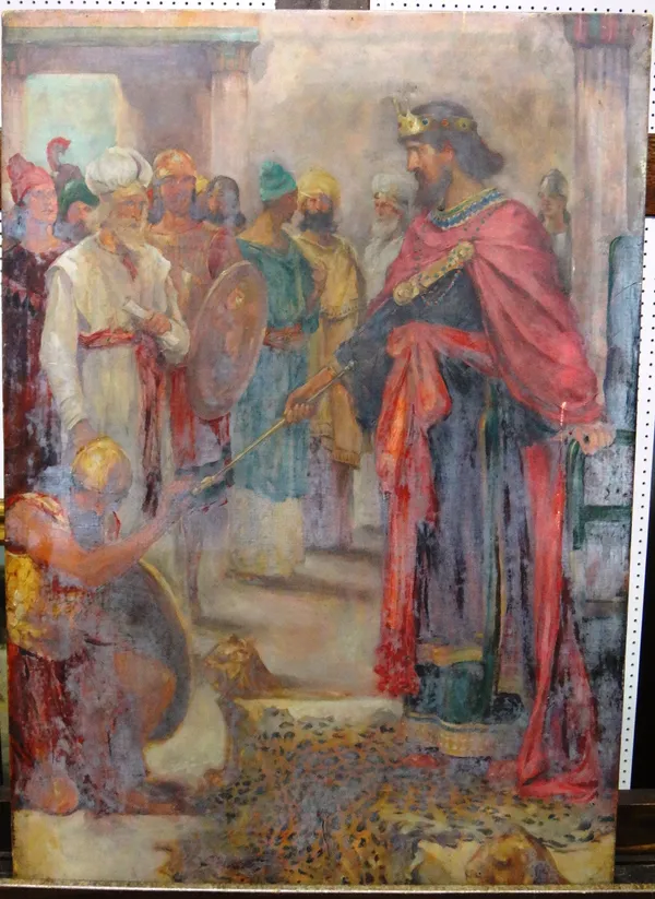 English School (late 19th century), King David dispensing justice, oil on canvas, unframed, 68cm x 48cm.