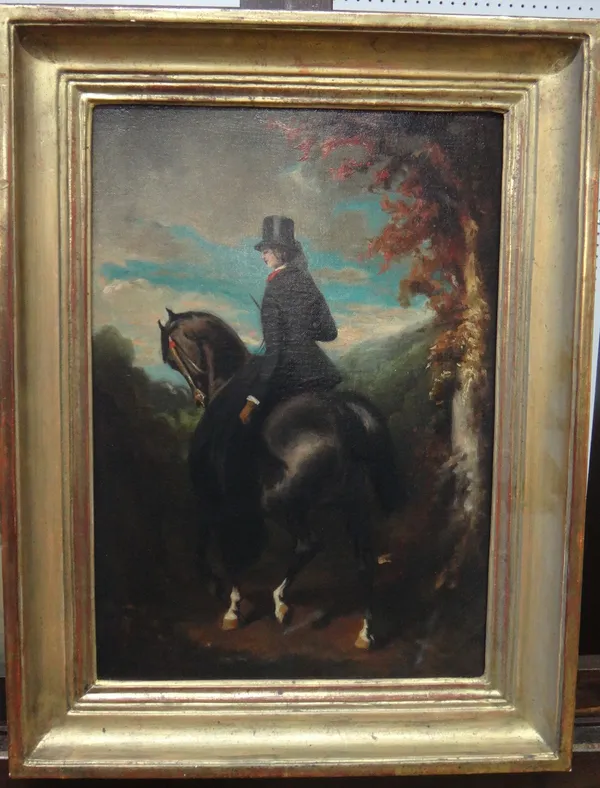 Follower of Henry Bernard Chalon, Lady on horseback, oil on canvas, 45cm x 30cm.