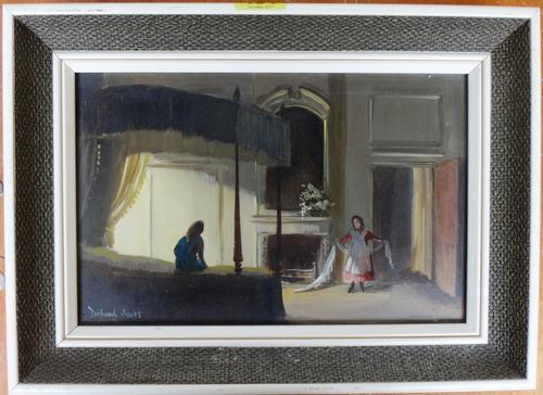 Deborah Jones (1921-2012), Interior: Lansdown Hill, Bath, oil on board, signed, 17cm x 25cm.  DDS  CAB