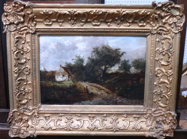 Attributed to Joseph Thors (1835-1898), Cottage in a wooded landscape, oil on canvas, 23cm x 34cm.