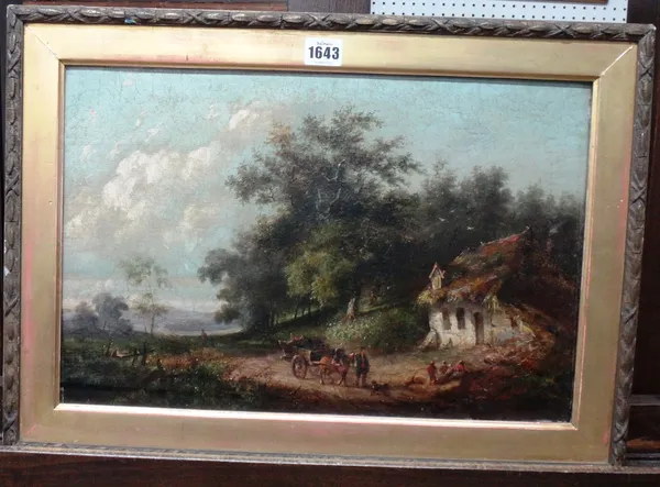 A. de Brie (19th century), Horse and cart passing a cottage, oil on canvas, signed and dated '76, 29cm x 44.5cm.