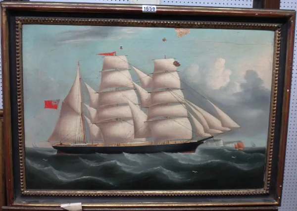English School (19th century), A Clipper in full sail, oil on canvas, 40cm x 60cm.