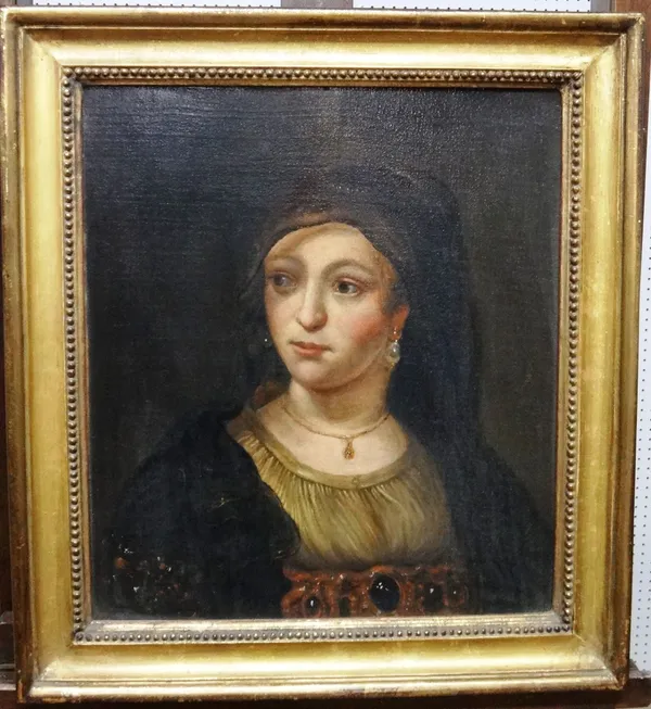 Spanish School (19th century), Portrait of a lady wearing a veil, oil on canvas, 53cm x 47cm.