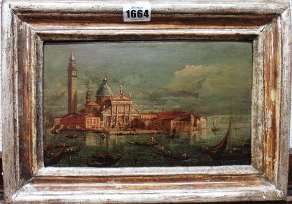 Manner of Giacomo Guardi, San Giorgio Maggiore, Venice, oil on panel, 16cm x 25cm.