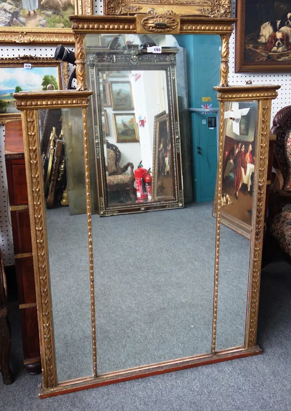 A Regency gilt framed triple plate over mantel mirror, with moulded frame 99cm wide x 145cm high.