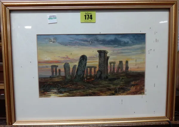 Manner of Sam Bough, Stone circle, watercolour, bears a signature and date, 12.5cm x 22cm.   B11Provenance: Ashcombe House, property of Madonna and Gu