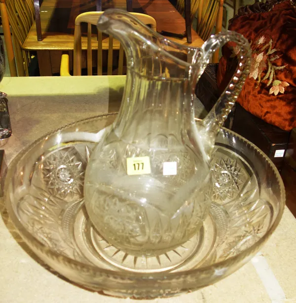 A 19th century large cut glass bowl and jug. S3M